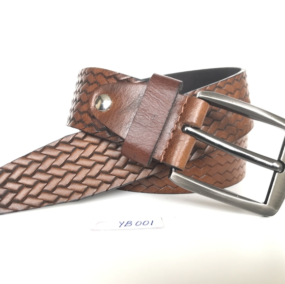 Brown leather belt, embossed, Men's Belt - Picture 5 of 5